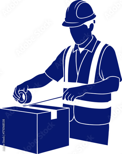 the diligent worker seals the package with precision and care, ensuring safe delivery, isolated on transparent background