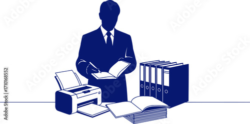 the executives blue hour reviewing documents, strategy and success, isolated on transparent background