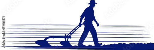 the farmers diligence a blue silhouette of rural resilience, isolated on transparent background