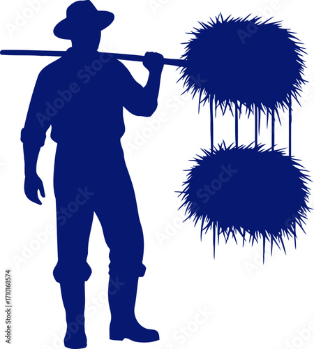 the farmers burden a silhouette of rural labor and perseverance, isolated on transparent background