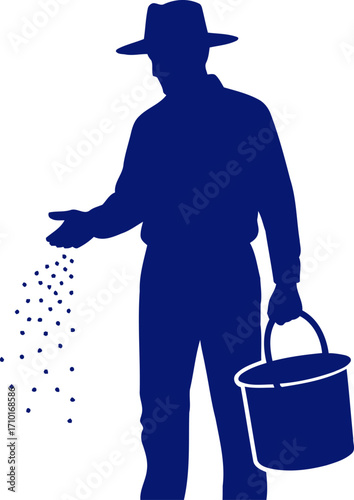 the farmers gentle hand sowing seeds of hope and harvest silhouette, isolated on transparent background