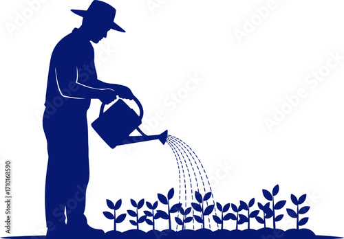 the farmers gentle nurture a navy blue silhouette of growth and cultivation, isolated on transparent background