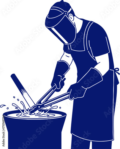 the metalworkers quenching ritual precision, heat, and forged strength, isolated on transparent background