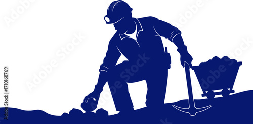 the miners perseverance a silhouette of determination and grit, isolated on transparent background
