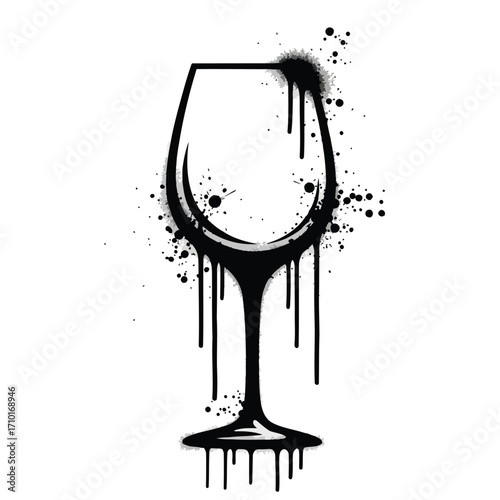 Black and white spray paint wine glass graphic.