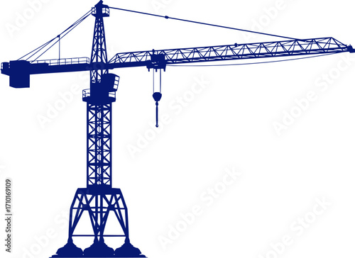 tower crane silhouette blue hour construction icon, isolated on transparent background