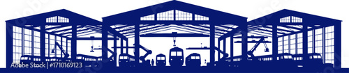 train depot silhouette a navy blue icon of transportation and industry, isolated on transparent background