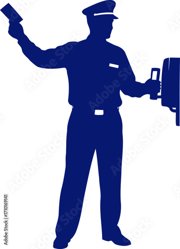 transit officer silhouette directing passengers, ensuring safe travel, isolated on transparent background