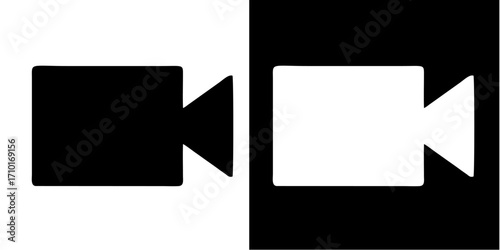 Video Camera Icon – Black and White Vector Symbol Simple flat design representing cinematography, digital media, and video production concepts