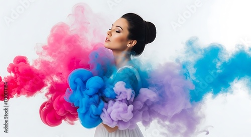 Colorful Woman in a Colorful Smoke Cloud.
