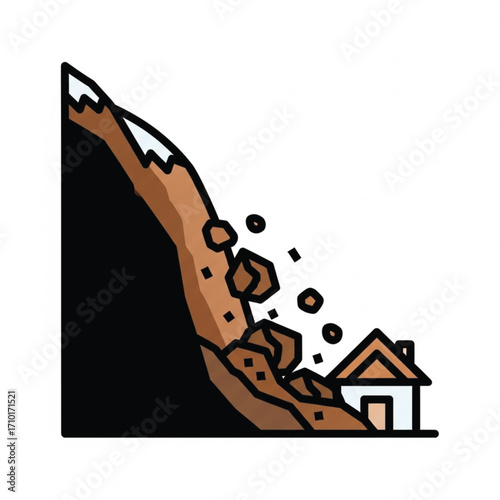 Landslide Disaster House Threatened by Rockslide and Mountain Collapse