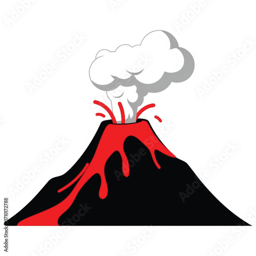Illustration of a volcano erupting with lava and smoke, a powerful natural phenomenon