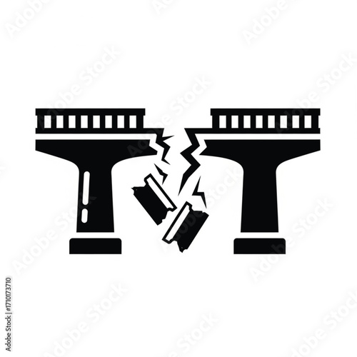 Broken Bridge Concept Symbolizing Infrastructure Failure, Crisis, Destruction, and Economic Downturn
