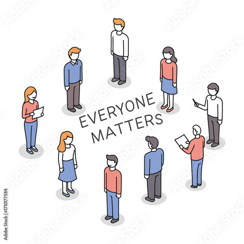 everyone matters among diverse people showing teamwork unity and equality in a workplace environment use as inclusivity concept.