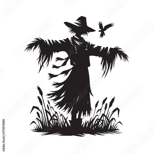 Black Scarecrow  Silhouette Vector Illustration design, Solid White Background