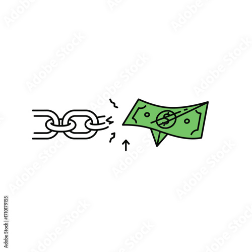 A compelling graphic illustrates a broken chain detaching from a dollar bill, symbolizing the profound concept of financial freedom and liberation from debt.
