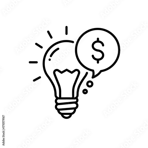 This elegant line art icon beautifully symbolizes the powerful connection between a brilliant innovative idea and its potential to generate significant financial profit.
