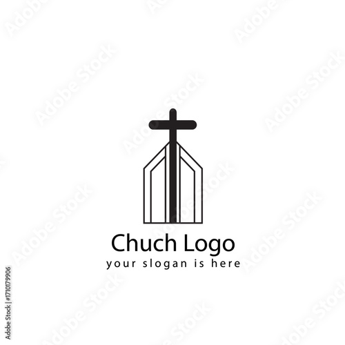 Minimalist Church Logo: An elegant, minimalist logo depicts a church silhouette topped with a symbolic cross. This design is perfect for representing faith, spirituality, and community.