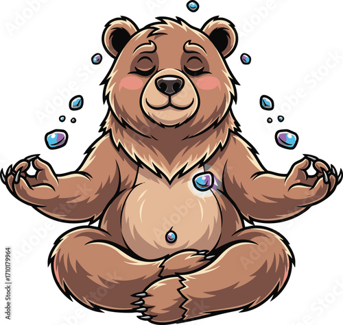 Cute Cartoon Bear Meditating in Lotus Position with Zen Energy