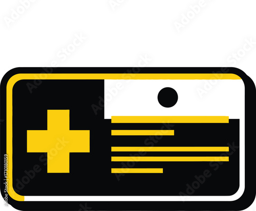 Medical identification card with yellow cross and lines