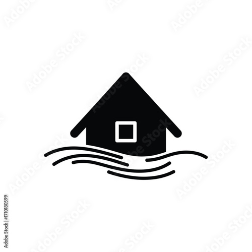 House Icon Floating in Water A Symbol of Flood Damage and Rising Sea Levels