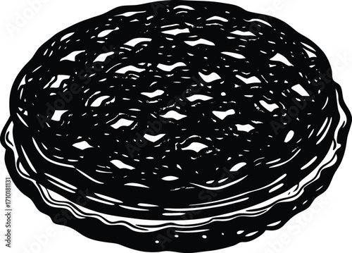 Abstract geometric pattern of interlocking circles and arcs in monochrome tones isolated on transparent background