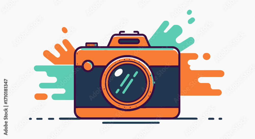 Obraz premium Modern flat design vector illustration of a colorful camera, a simple logo concept for photography and creative art