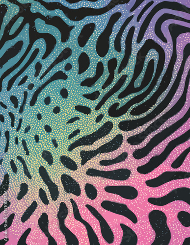 Abstrakte bunte Muster mit Glitzerpartikeln und organischen Formen im leuchtenden Farbverlauf