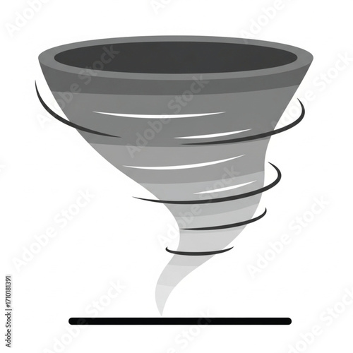 A powerful gray tornado icon representing a destructive cyclone or twister. Vector graphic of a severe weather phenomenon isolated on a white background