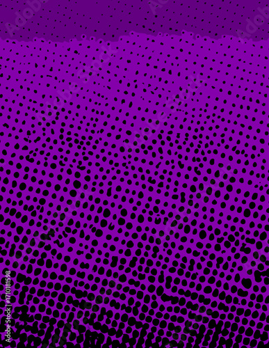 Ein abstraktes Vektormuster in Lila und Schwarz mit einem dynamischen Halbtonverlauf von Punkten, das eine moderne und stilvolle Textur für digitale Designs bildet.