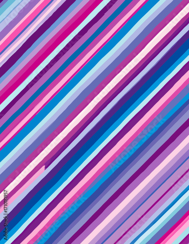 Ein lebendiges Vektor-Muster mit dynamischen diagonalen Streifen, die eine harmonische Farbpalette aus Blau, Lila und Pink bilden, ideal für moderne Designs.