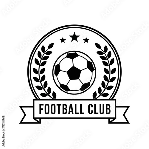 Minimalist Football Club Emblem with Soccer Ball and Laurel Wreath