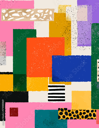 Eine moderne Vektorgrafik präsentiert eine kunstvolle Anordnung von leuchtenden geometrischen Formen, ergänzt durch interessante Texturdetails.