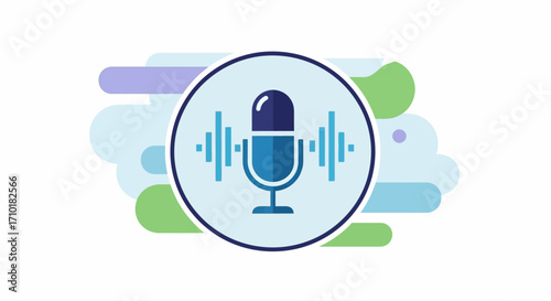 Podcast Mic Illustration with Abstract Background, Vector Art for Audio Recording