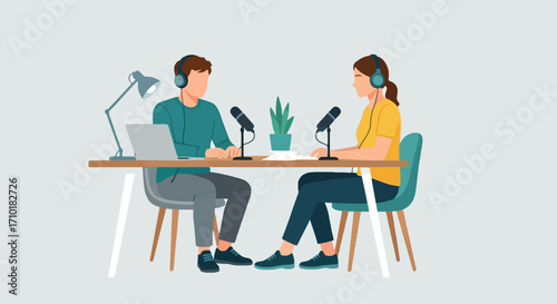 Podcast Recording Studio Two Hosts in Conversation