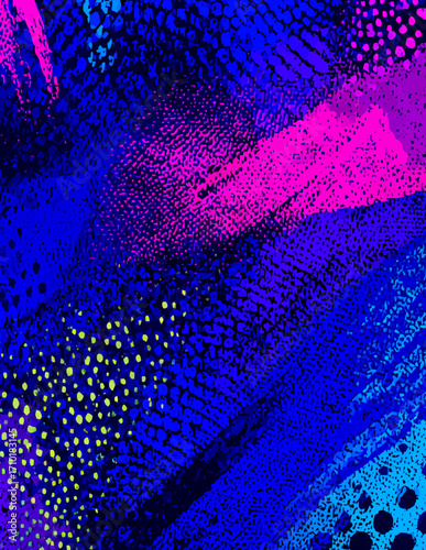 Abstrakte Vektor-Kunstwerk: Dynamische Farbkomposition in Blau, Pink und Grün
