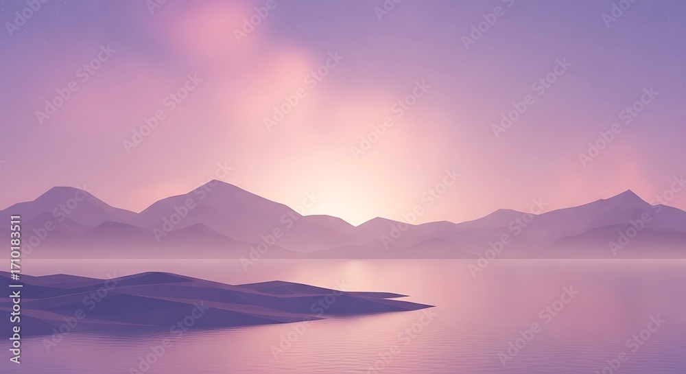 Fototapeta premium Peaceful Sunrise Over Mountain Lake.