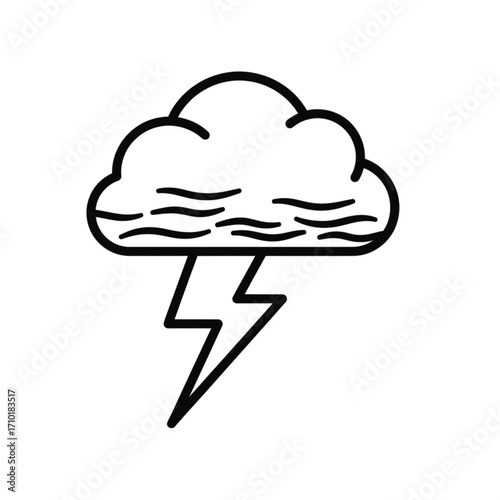 Creative line drawing of a thundercloud and lightning bolt, a powerful symbol of nature's electrical energy and storms