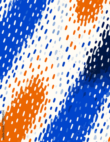 Abstraktes nahtloses Muster mit schrägen Strichen in Blau, Orange und Weiß