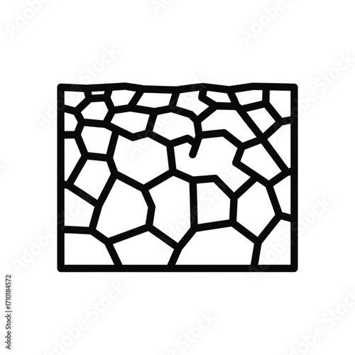 Minimalist line icon depicting a cracked and dehydrated surface, symbolizing dry skin, dermatology, or arid, parched earth from drought
