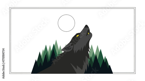 Lone Wolf's Howl to the Moon: The stark illustration of a wolf's serenade under the soft glow of the moon, an elegant depiction of wilderness's raw beauty. 