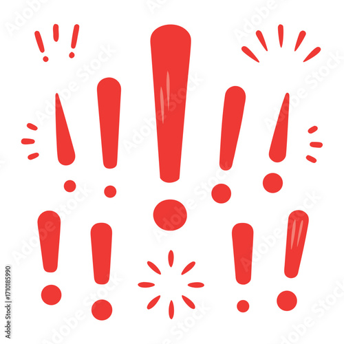 Collection of eight hand drawn exclamation marks