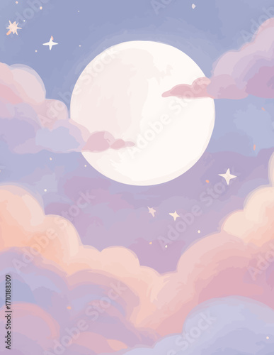 Träumerischer Nachthimmel mit Vollmond und Wolken