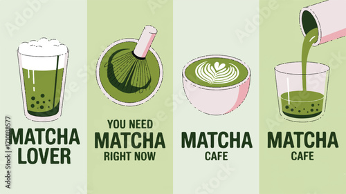 Matcha Latte Art Minimalist Green Tea Drink Posters