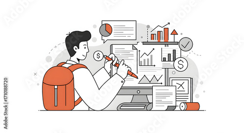 A man writing on a piece of paper with a pencil for digital design, illustration, visual communication, or stock photography