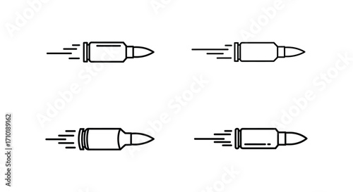 Simple black and white illustration of bullets in various orientations