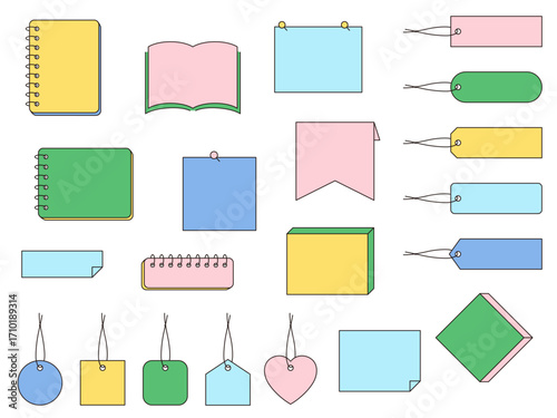 シンプルなフレームのベクターイラストセット。枠、見出し、タイトル、メモ