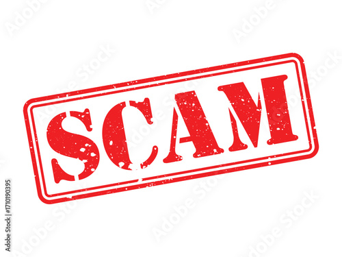 Scam Stamp Vector. Red Grunge Label Design, Red Scam Rubber Stamp. Vector Sign Illustration scam