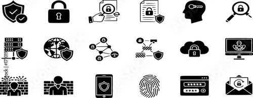 Security solid and line Icon Set Illustrations Vector