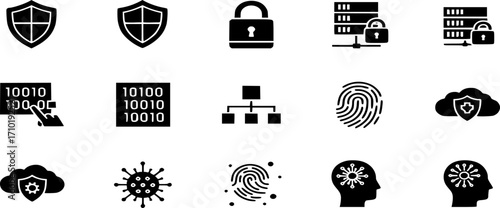 Security solid and line Icon Set Illustrations Vector